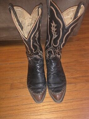 Vintage Custom Tony Lama Cowboy Boots Size 9 Teju lizard skin On Wingtip Toes